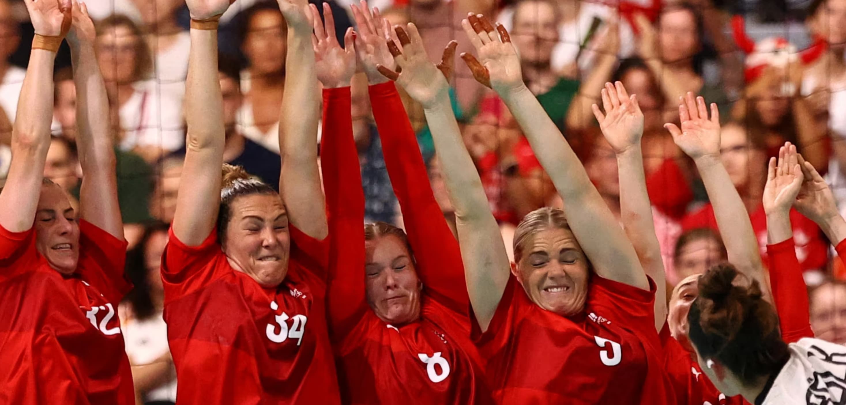 Denmark’s women’s handball team competes against Germany. 